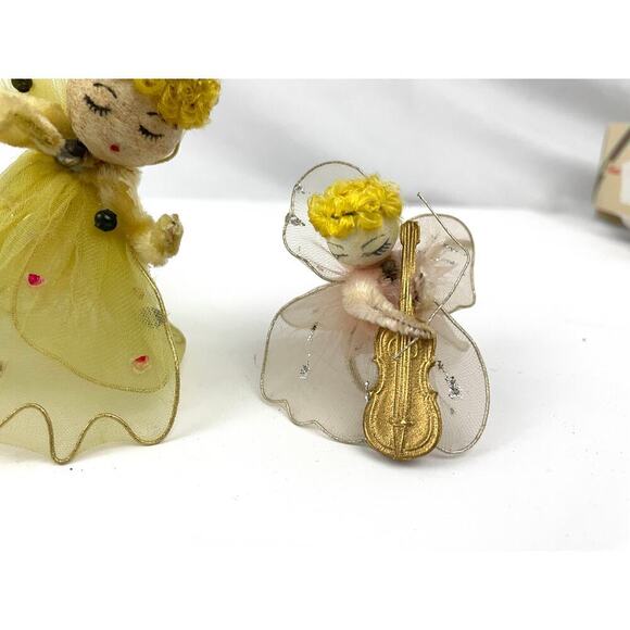 VTG Set of 4 Tulle Dress Violin Playing Angel Christmas Ornaments 1950s READ - Picture 10 of 16